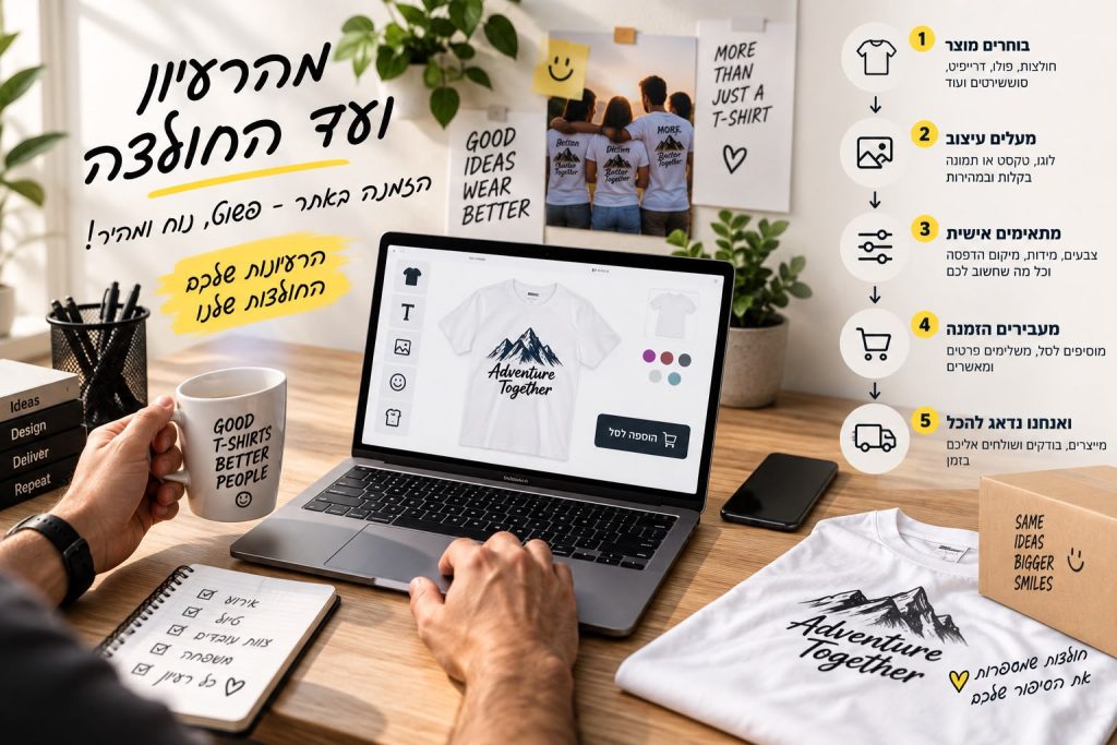 ‏ מדריך: הזמנת הדפסות בצורה חכמה באתר חולצות אונליין